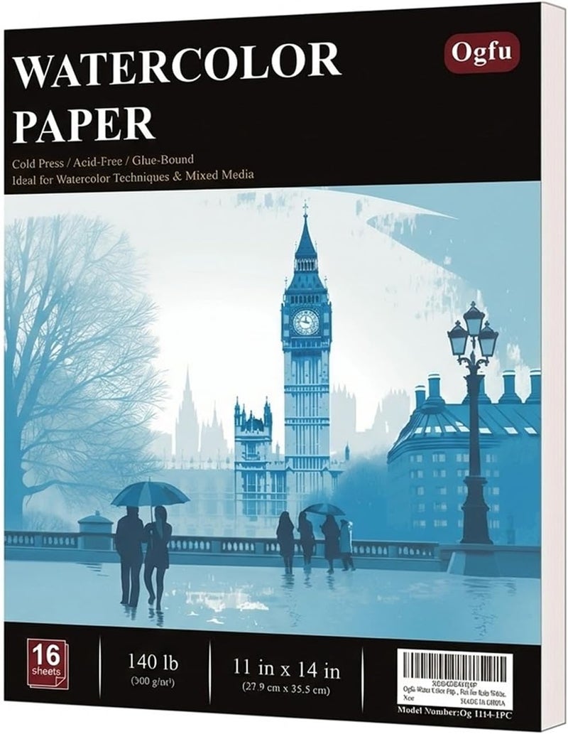 Ogfu Water Color Paper 11x14, 16 Sheets(32Pages) Large Drawing Pad, 140 lb Cold Press Watercolor Paper 11x14, Art Paper for Watercolor Painting and Acrylic, Drawing & Art Supplies. - Image 1